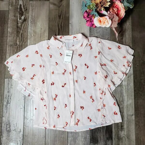 NWT Elodie Nordstrom Rack Short Sleeve Button Down Shirt Blush Pink Cropped Sz M